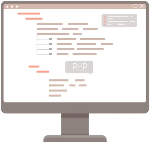 Workplace of office worker programmer with code screen. Desktop with computer Stock Illustration