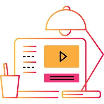 Workplace outline icon vector computer on desk Stock Illustration