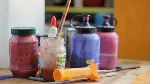 Workplace Painting Cans Stock Footage 127032363