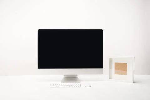 Workplace photo frame desktop computer Stock Photos