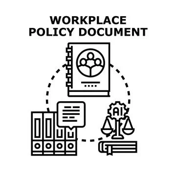 Workplace policy document outlining business regulations and compliance Stock Illustration