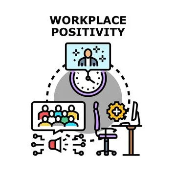 Workplace positivity concept with team communication and productivity Stock Illustration