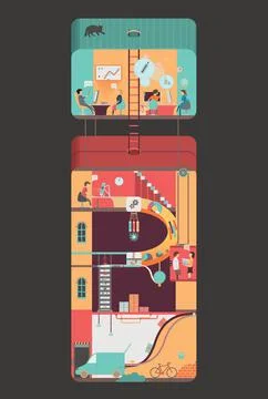 Workplace Printing House Flat style illustration Stock Illustration