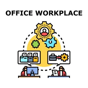 Workplace process and management cooperation working environment Stock Illustration