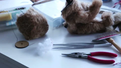 Workplace, process of creation a textile product, toy, pattern Video stock 88835147