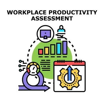 Workplace productivity assessment concept analyzing business performance Stock Illustration