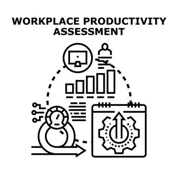 Workplace productivity assessment concept analyzing business performance Stock Illustration