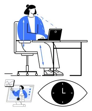 Workplace productivity, ergonomic design, time management, digital work, remo Stockillustratie