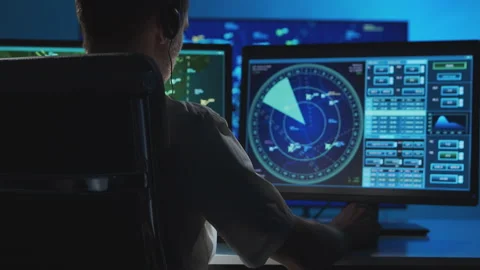 Workplace of the professional air traffic controller in the control tower Stock Footage 144939338