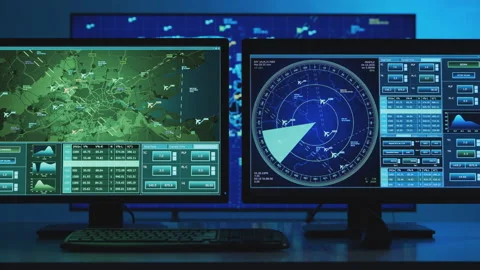 Workplace of the professional air traffic controller in the control tower. Radar Stock Footage 145157817