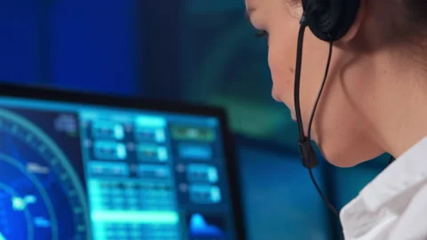Workplace of the professional air traffic controller in the control tower Stock Footage 145199873