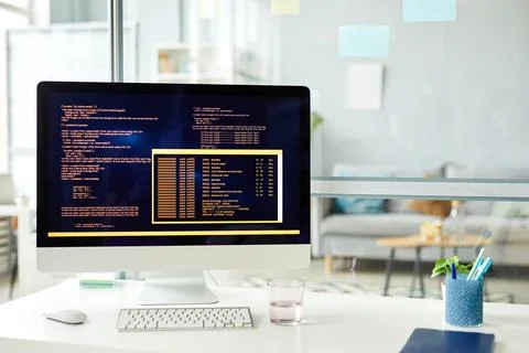 Workplace of programmer with computer at office Stock-Fotos