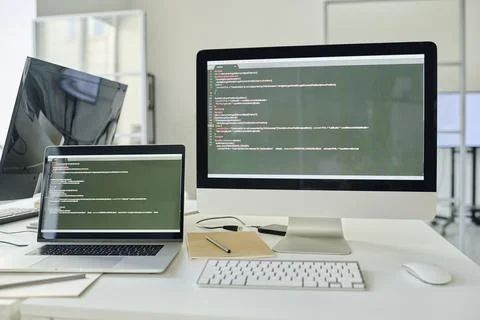 Workplace of programmer with computers Stock-Fotos