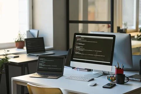 Workplace of programmer in modern office Foto stock