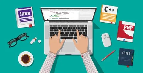 Workplace of programmer or coder. Stock Illustration