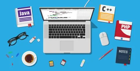 Workplace of programmer or coder. Stock Illustration