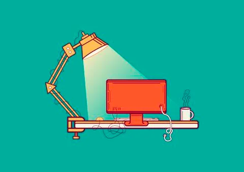 Workplace of the programmer. Perform computer repair work. Vector illustratio Stock-Illustration