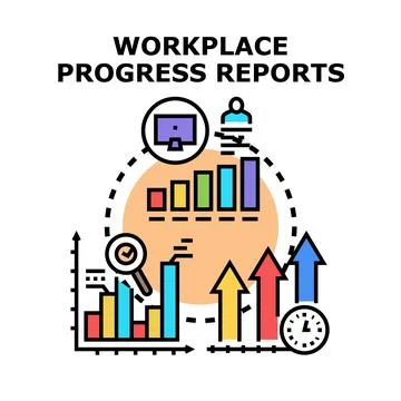 Workplace progress reports analyzing business growth Stock Illustration