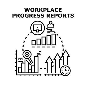 Workplace progress reports analyzing business growth Stock Illustration