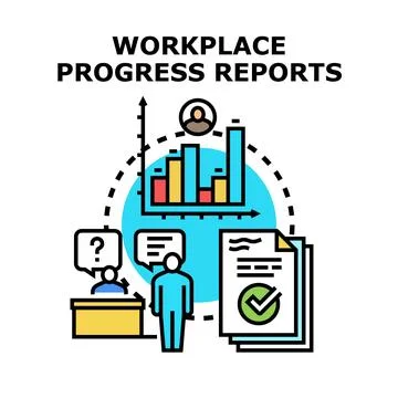 Workplace progress reports analyzing business efficiency and productivity 스톡 일러스트