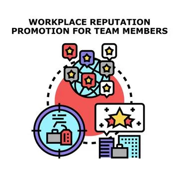 Workplace reputation promotion for team members concept Ilustración de archivo