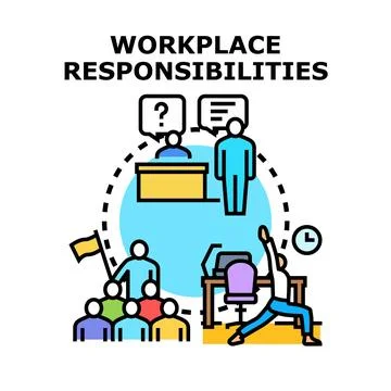 Workplace responsibilities concept with diverse employee duties Stock Illustration