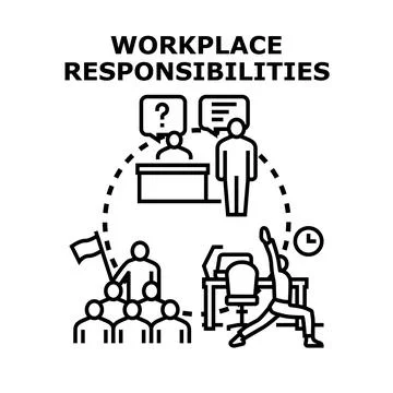 Workplace responsibilities concept with diverse employee duties Stock Illustration