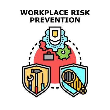 Workplace risk prevention managing safety equipment and process Stock Illustration
