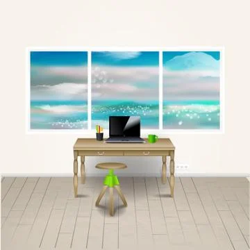 Workplace room. Vector illustration of modern office. Stylish and modern inte Stock Illustration
