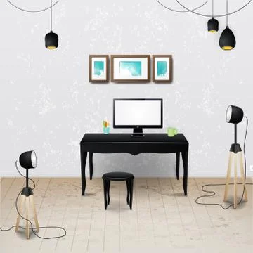 Workplace room. Vector illustration of modern office. Stylish and modern inte Stock Illustration