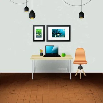 Workplace room. Vector illustration of modern office. Stylish and modern inte Stock Illustration