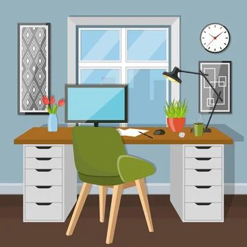 Workplace in room with window Stock Illustration