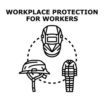 Workplace safety concept with personal protective equipment for workers Illustrazione stock