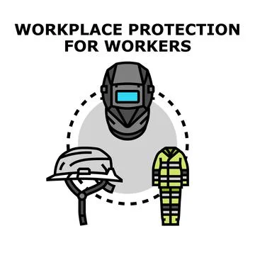Workplace safety concept with personal protective equipment for workers Illustrazione stock