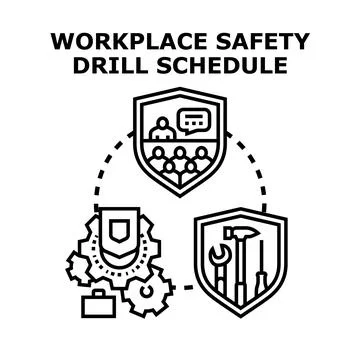 Workplace safety drill schedule planning protection and training Stock Illustration