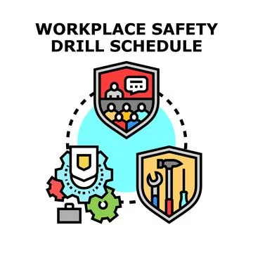 Workplace safety drill schedule planning protection and training Stock Illustration