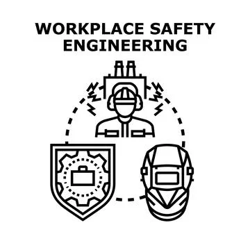 Workplace safety engineering protecting industrial workers from hazards Stock Illustration