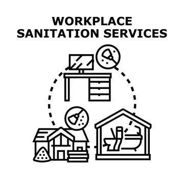 Workplace sanitation services concept with cleaning and hygiene 库存插图