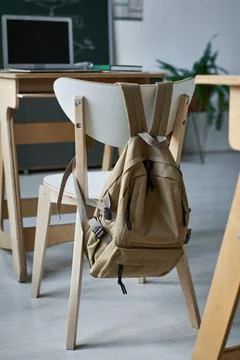 Workplace with school bag in class 스톡 사진