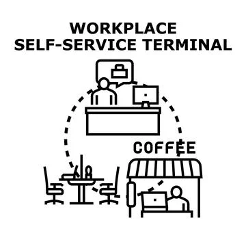 Workplace self service terminal offering diverse employee services Stock Illustration