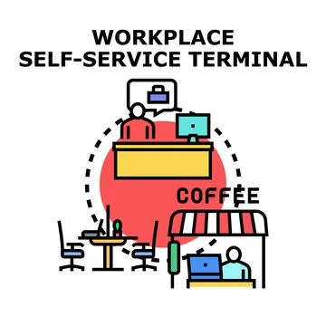 Workplace self service terminal offering diverse employee services Stock Illustration