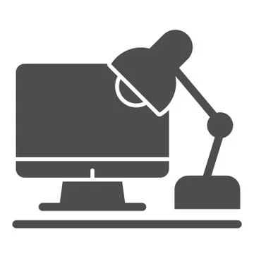 Workplace solid icon. Pc and table lamp vector illustration isolated on white 스톡 일러스트