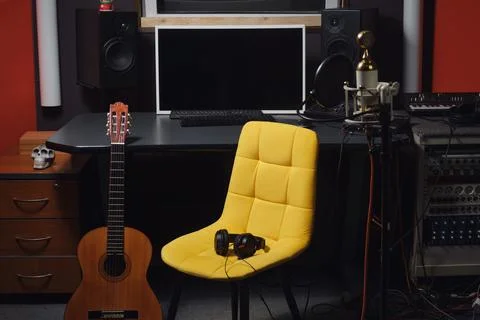 The workplace of a sound engineer in a recording studio Stock Photos