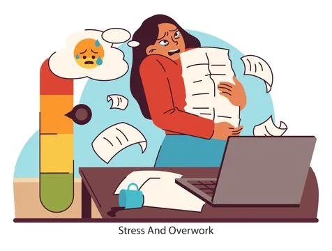 Workplace stress visualized. Flat vector illustration. Stock Illustration