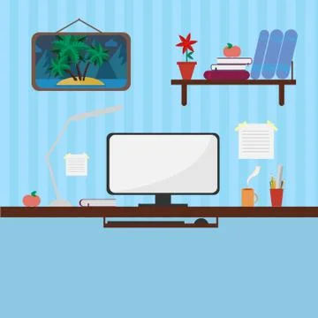 Workplace in style flat Stock Illustration
