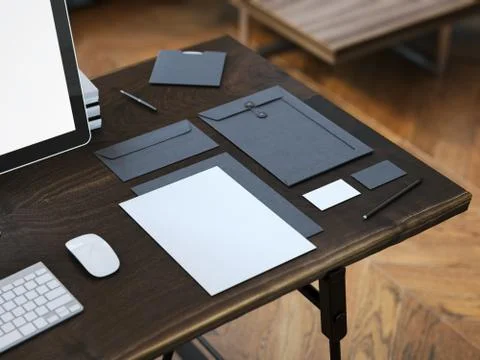 Workplace with stylish mockup. 3d rendering イラスト素材