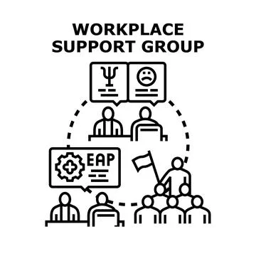 Workplace support group discussing mental health and employee assistance Stock Illustration