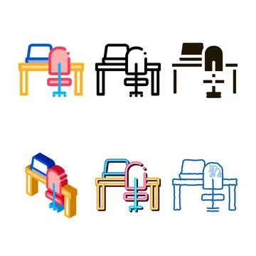 Workplace table and chair icon vector series outline Stock Illustration