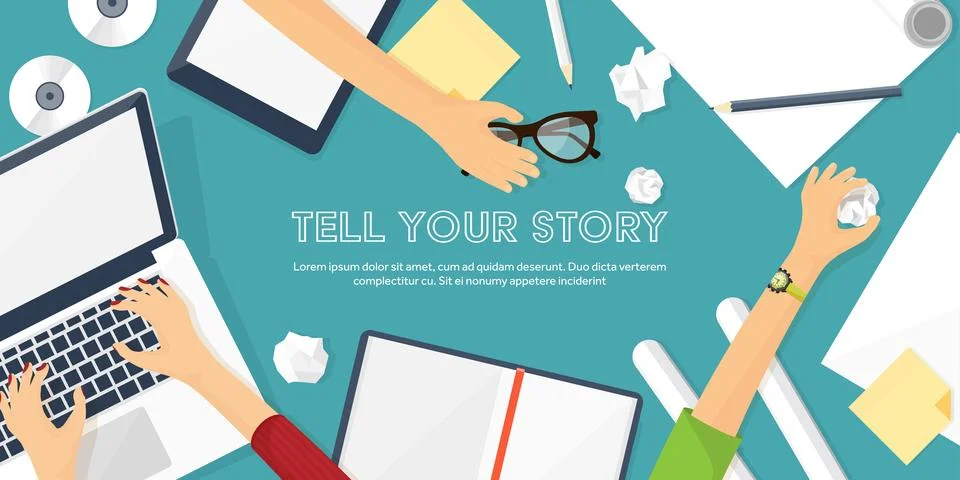 Workplace with table and computer. Laptop,documents,papers,notepad,pencil Stock Illustration