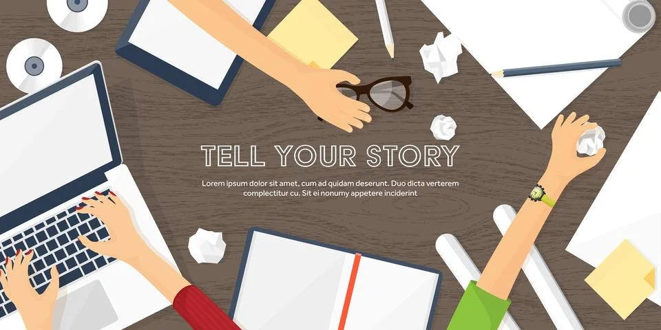 Workplace with table and computer. Laptop,documents,papers,notepad,pencil Stock Illustration